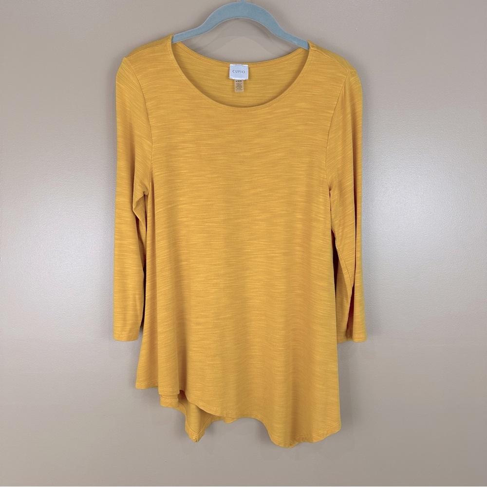 Cupio Yellow Asymmetrical Hem Tunic 3/4 Sleeves Medium Artsy Modest Lagenlook